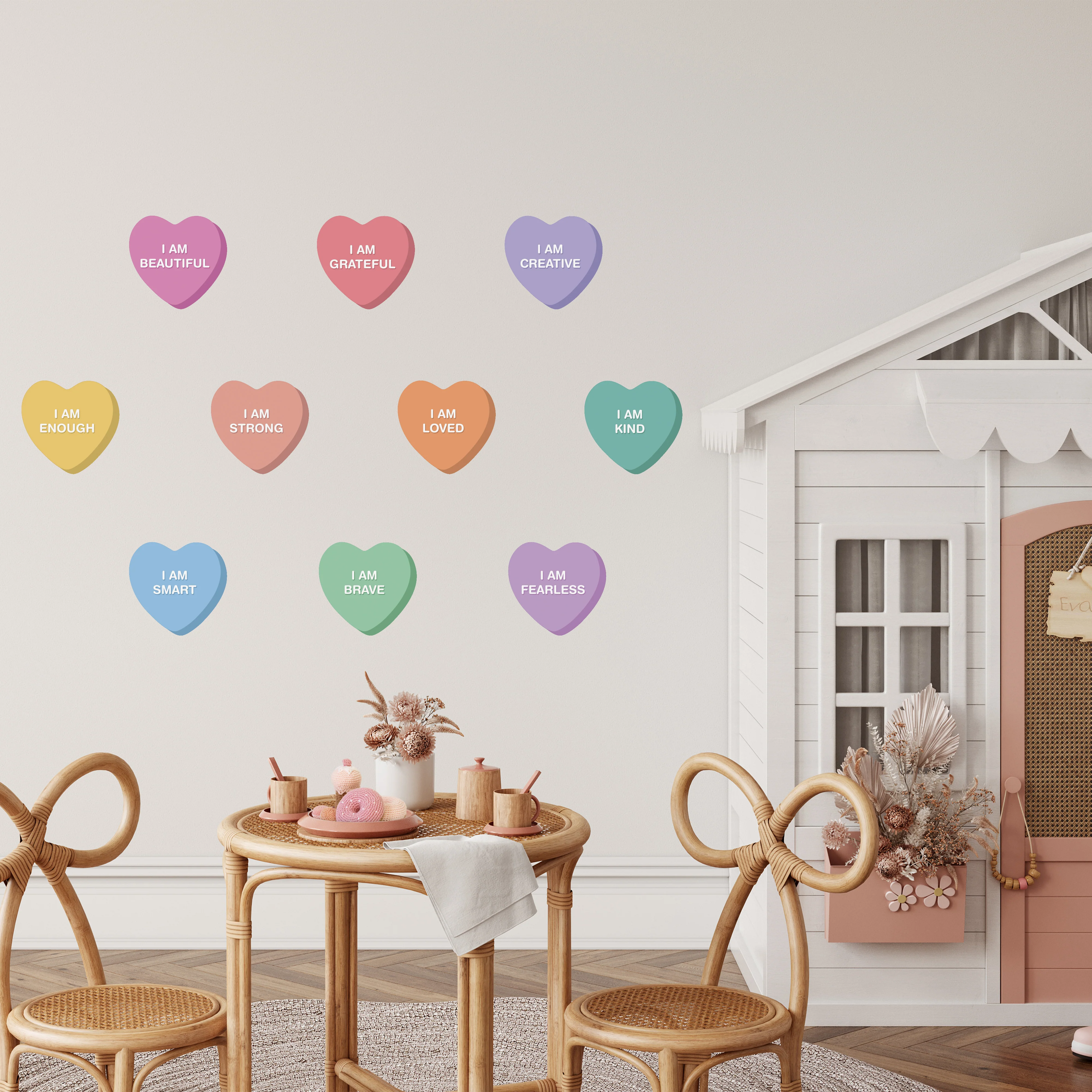 Peel & Stick Fabric Wall Stickers - Affirmation Candy Hearts (Bright) - Image 3