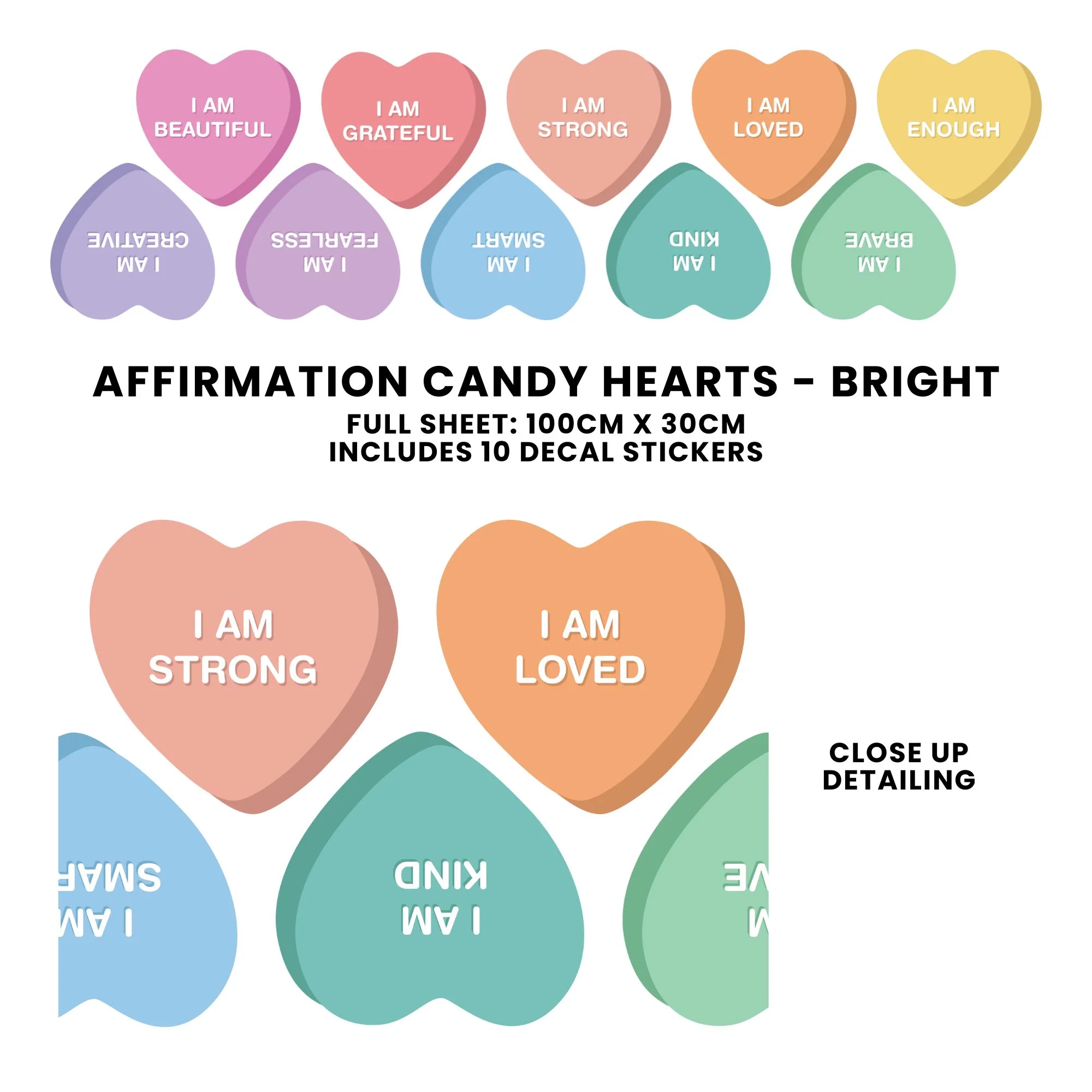 Peel & Stick Fabric Wall Stickers - Affirmation Candy Hearts (Bright) - Image 4