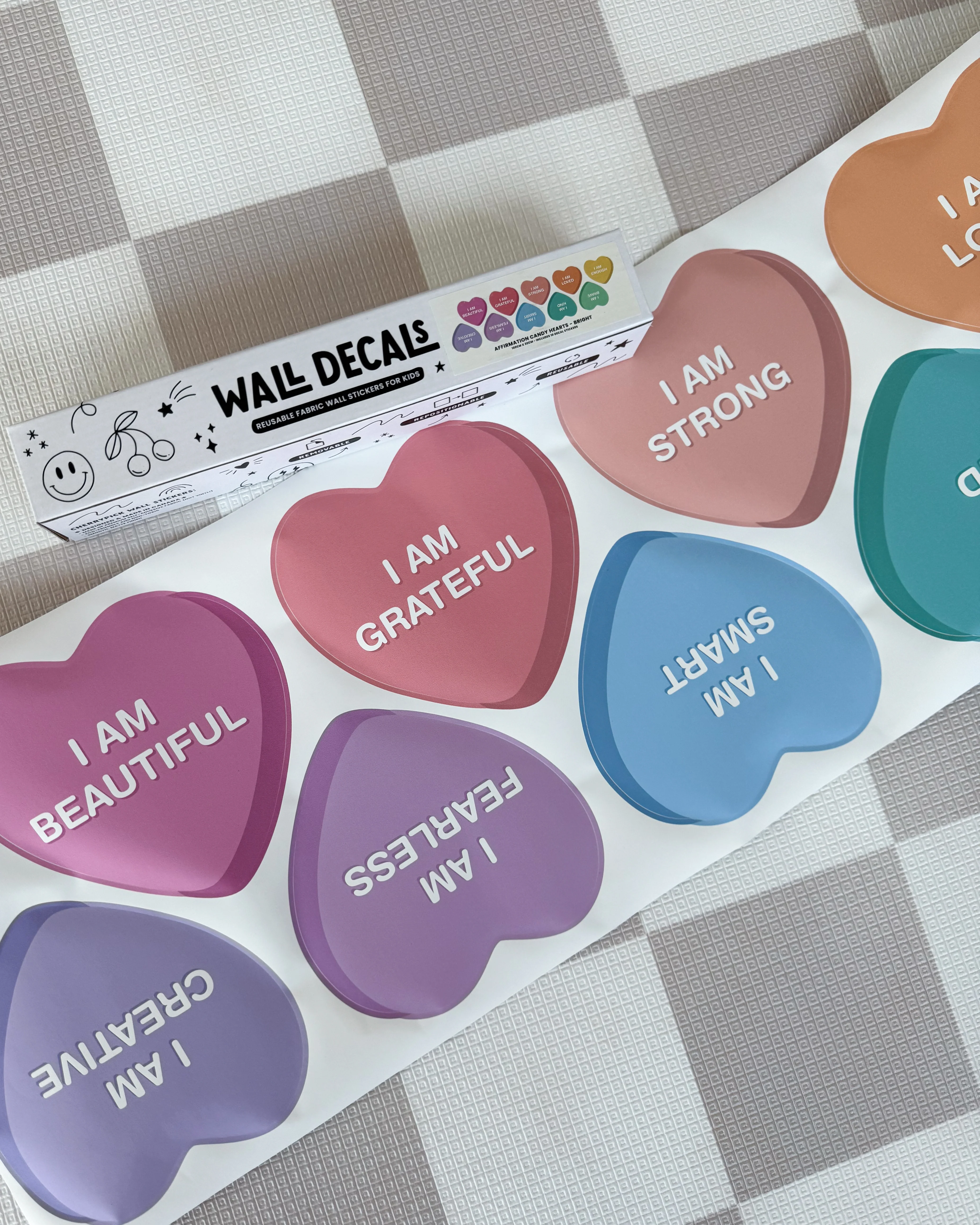 Peel & Stick Fabric Wall Stickers - Affirmation Candy Hearts (Bright) - Image 5