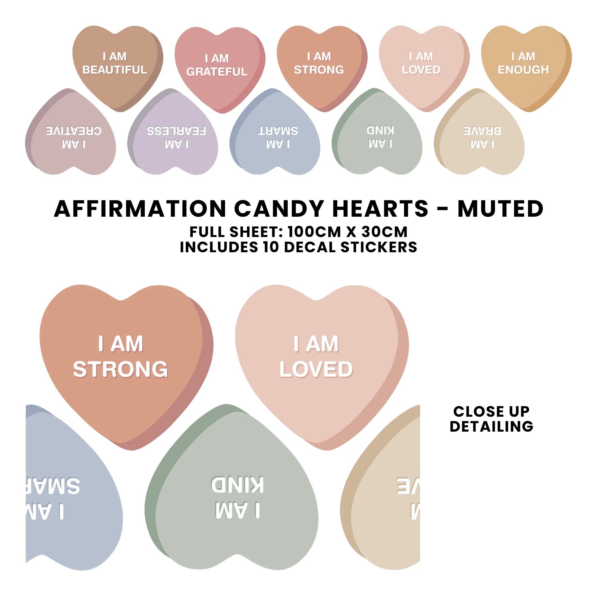 Peel & Stick Fabric Wall Stickers - Affirmation Candy Hearts (Muted) - Image 3