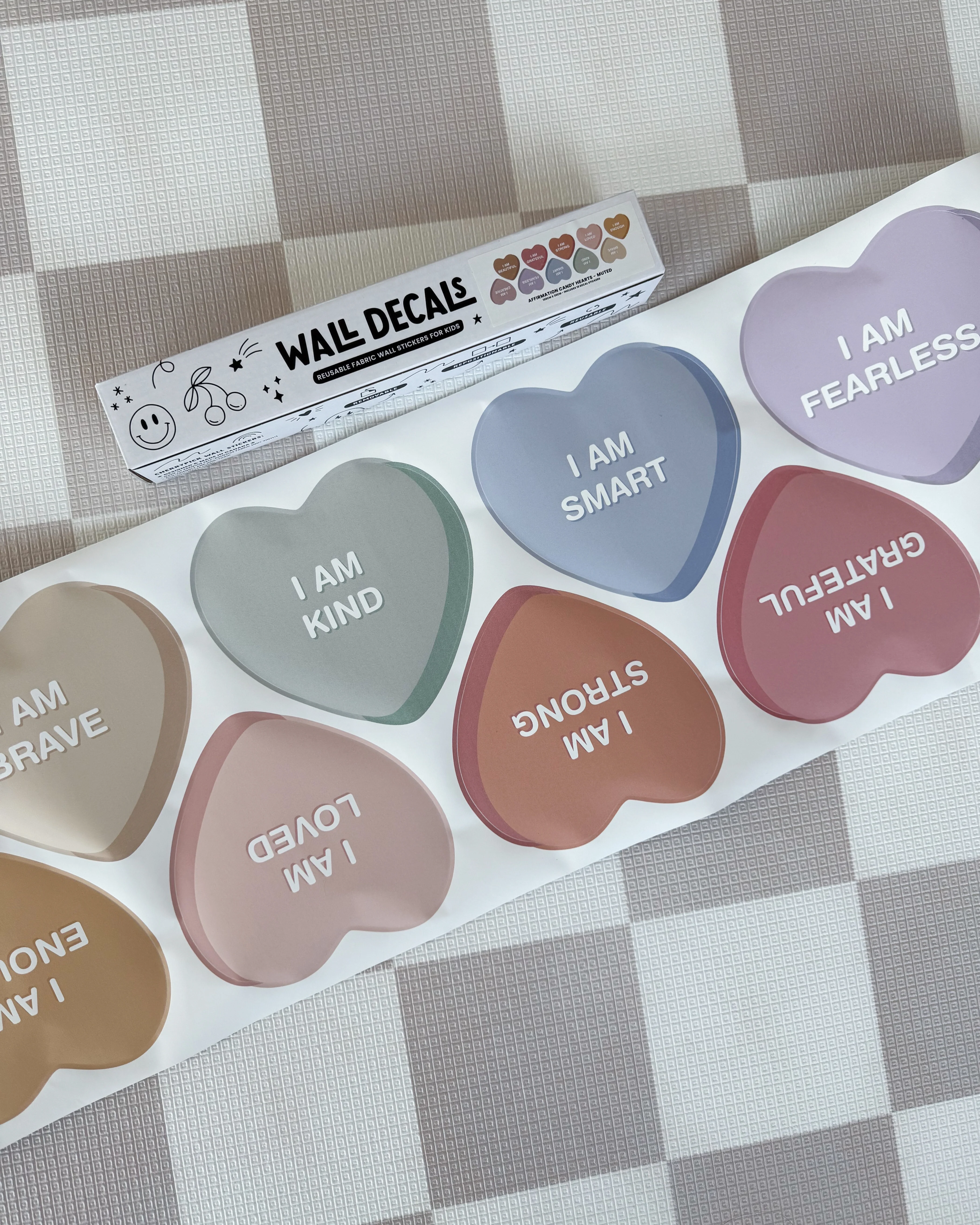Peel & Stick Fabric Wall Stickers - Affirmation Candy Hearts (Muted) - Image 4