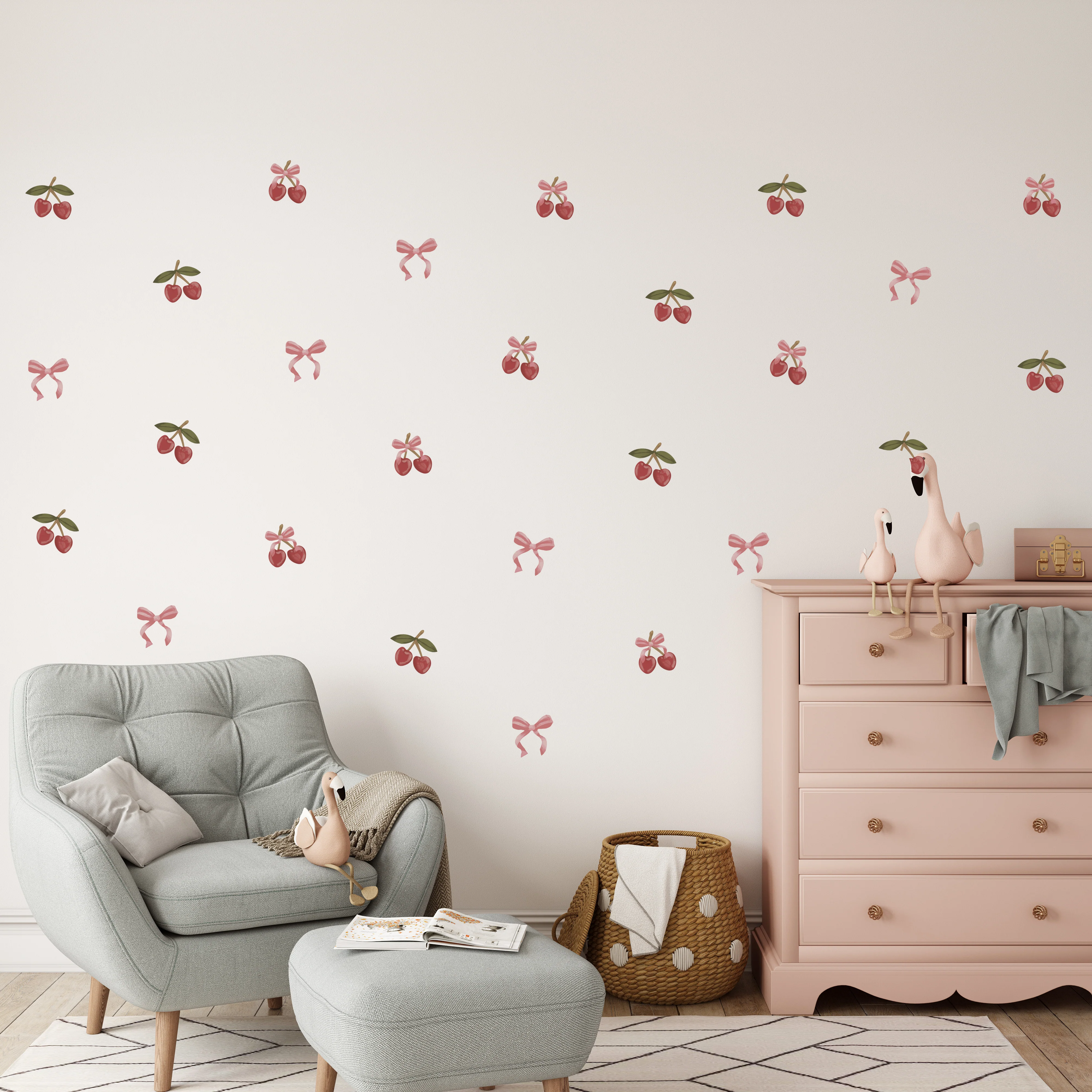 Peel & Stick Fabric Wall Stickers - Cherries & Bows - Image 5